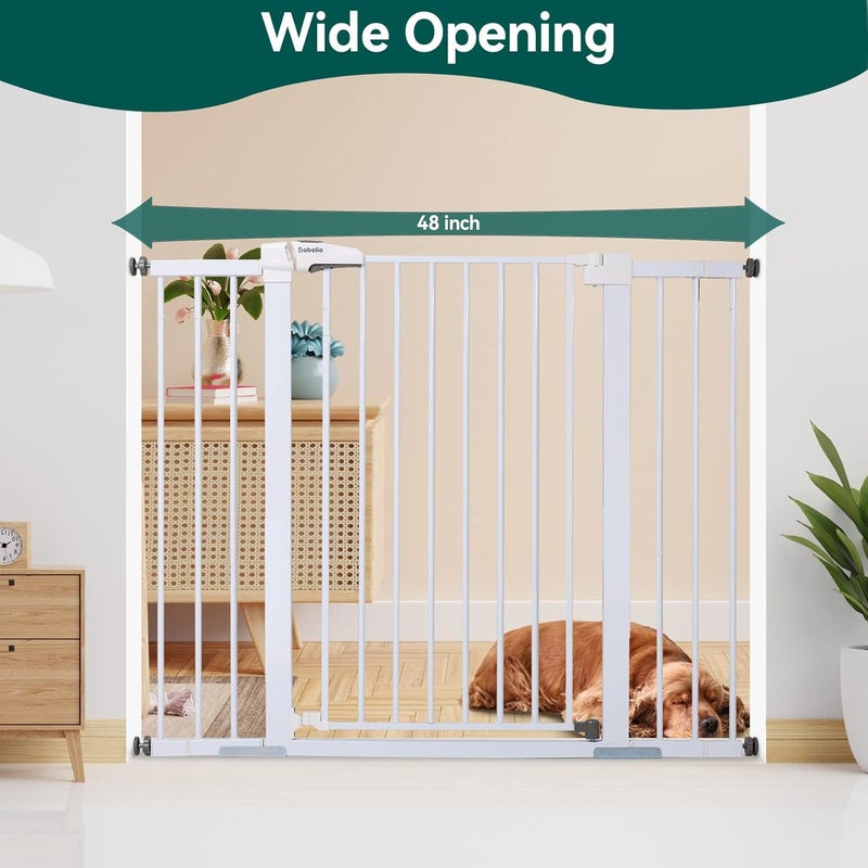 BABELIO 36" Tall Baby Gate, 29-48" Auto Close Pressure Mounted Dog Gate for Stairs, Doorways & Hallway, Protector Basics Easy Walk Thru Pet Gate, Metal Child Gate with 2*Y Spindle Rods, White - Image 3